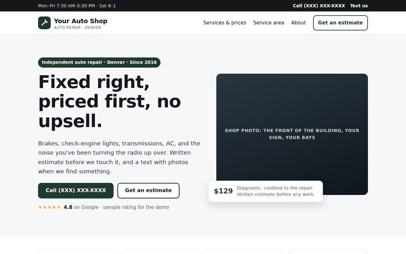 Auto shop demo screenshot