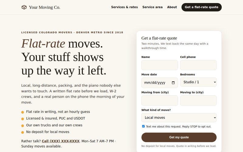 Moving company demo screenshot